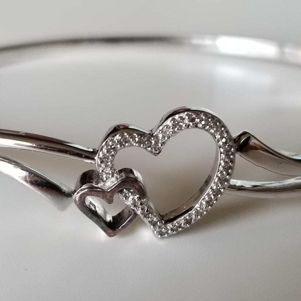 KAY Double Heart Sterling Silver Bangle Bracelet - Picture 2 of 5